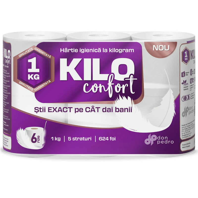 KILO Confort hartie igienica - 6 role - 5 straturi - 624 foi/pachet-1kg