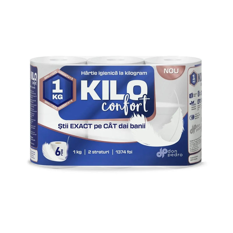 KILO Confort hartie igienica - 6 role - 2 straturi - 1374 foi/pachet - 1kg