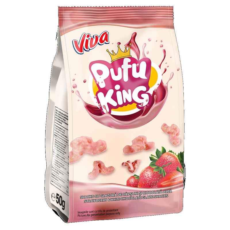 Viva pufu king glazurati capsuni si ciocolata alba 50gr