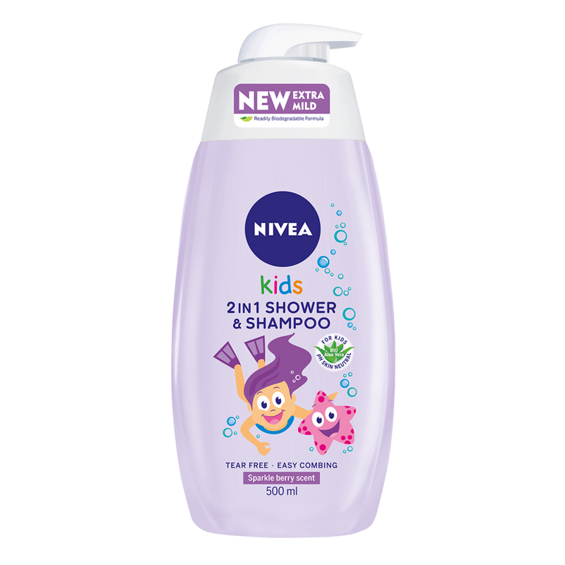 NIVEA gel de dus si sampon 2 in 1 Kids Fructe de Padure, 500 ml