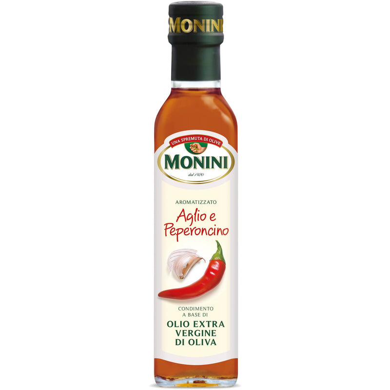 Monini ulei de masline extra virgin aromatizat cu usturoi si chili 0,25L